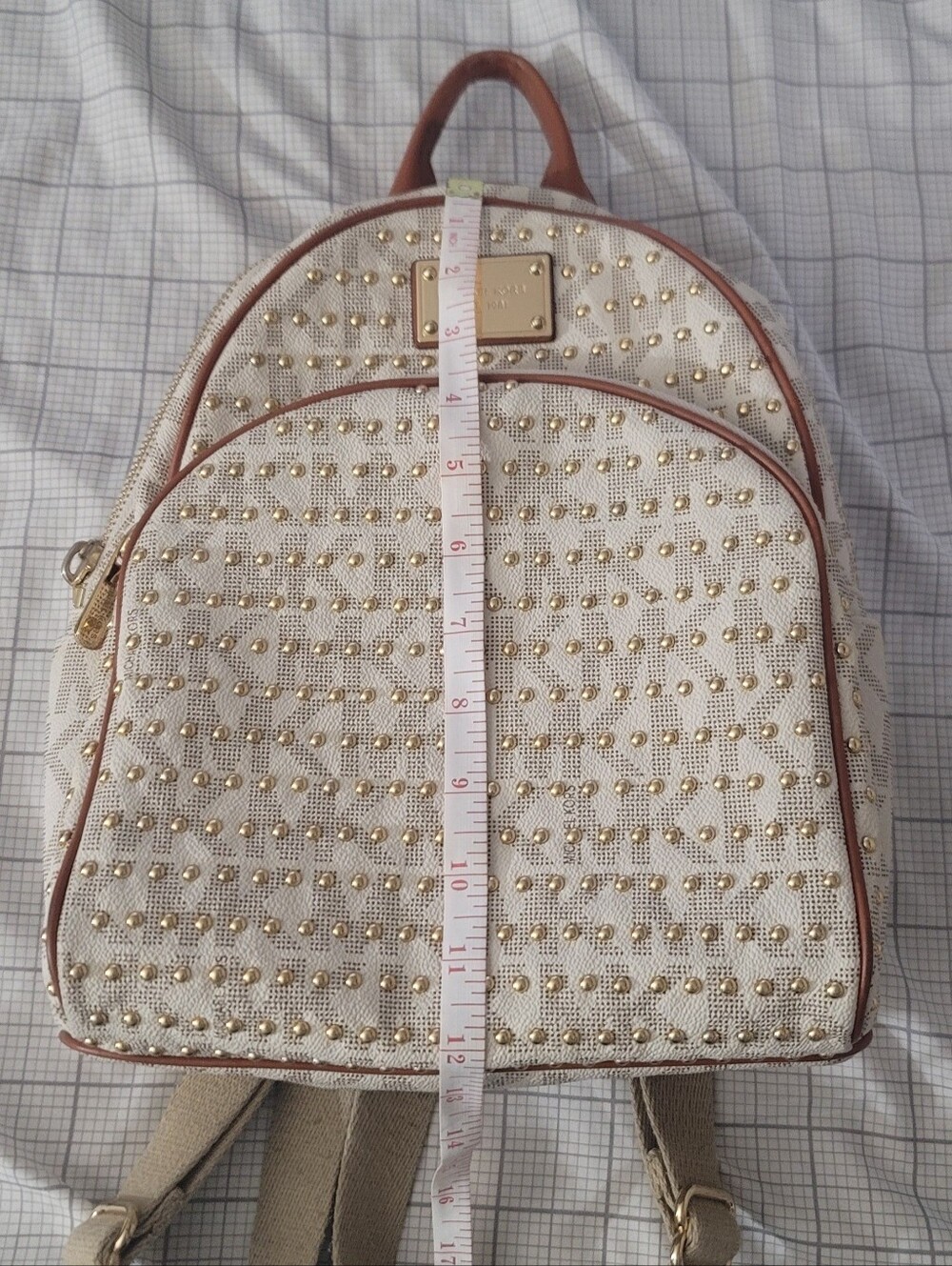 Micheal Kors Studded Cream Backpack with Gold Accents
